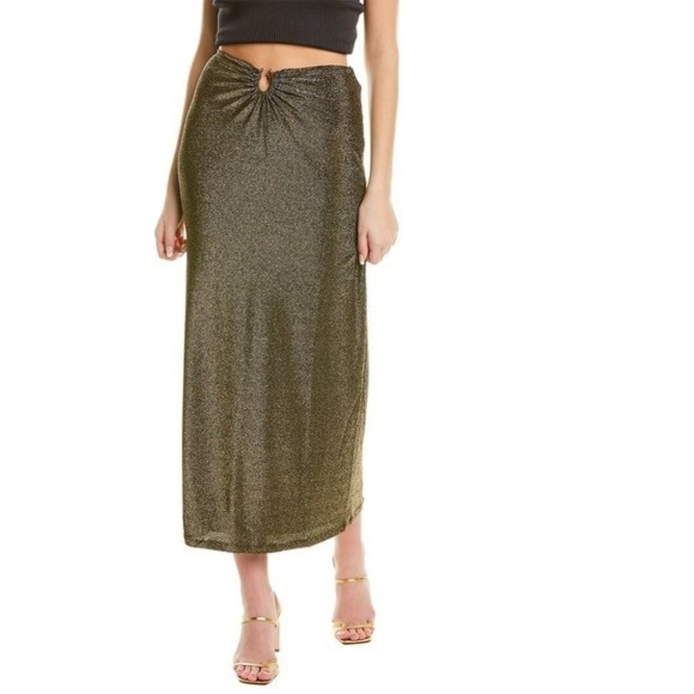 Charlie Holiday Brown Gold Shimmer Metallic Gathered Anouk Midi Skirt 8